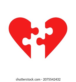 Puzzle red heart icon vector illustration with two slice heart