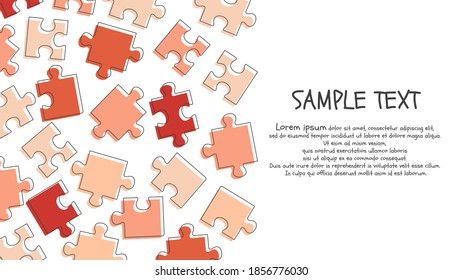Puzzle is red, is scattered, the concept. Space for text. Vector illustration, background.