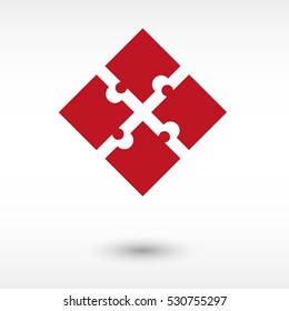 puzzle - red vector  icon with shadow