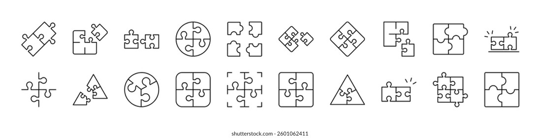 Puzzle Related Image Collection. Editable Stroke. Perfect for Infographics, Articles, Books, Flyers, Banners