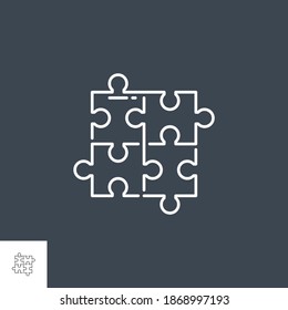 Puzzle Related Vector Line Icon. Isolated on Black Background. Editable Stroke.