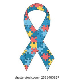 Puzzle ribbon Symbolized Autism awareness illustration