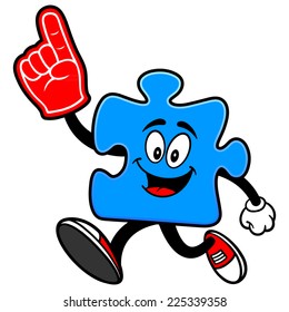 Puzzle Running with Foam Finger