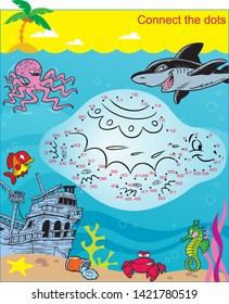 A puzzle with sea creatures with which you need to connect the dots by numbers in order to learn one of the animals.