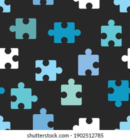 Puzzle seamless pattern. Color tiles on black background.