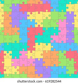 Puzzle seamless pattern with colored tetris shapes. Children's background