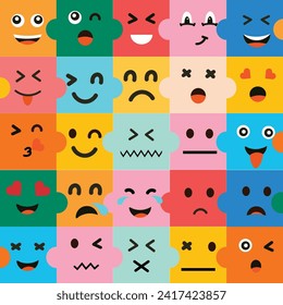 puzzle seamless pattern with faces or emoticons for background, fabric, cover, wallpaper, etc