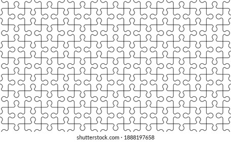 Puzzle seamless pattern. Jigsaw Puzzle pieces. Puzzle with different types of details. Black and white vector illustration isolated on white background.