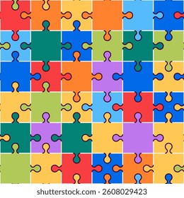 Puzzle seamless pattern. Vector illustration. Colorful pieces of puzzle. Mosaic tiles. Jigsaw game. Infographic diagram template.