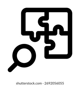 Puzzle Search Icon, Interactive Outline for Problem Solving and Discovery.
