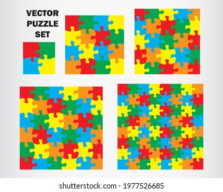 Puzzle set: 4, 16, 25, 36, 64 pieces. Colorful vector jigsaw.

