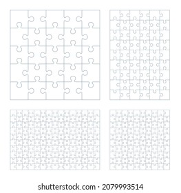 Puzzle set 5 x 5, 6 x 9, 10 x 10, 10 x 15 pieces, Vector illustration with jigsaw 25, 54, 100, 150 pieces