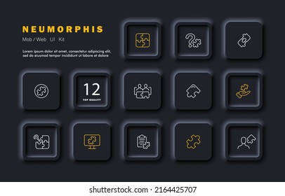 Puzzle set icon. Solving problems, puzzles, problems, clipboard, application development. Creative thinking. Motivation concept. Neomorphism style. Vector line icon for Business and Advertising