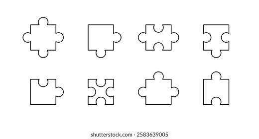 Puzzle set icons. Linear style. Vector icons.