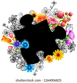 Puzzle shape with flora design