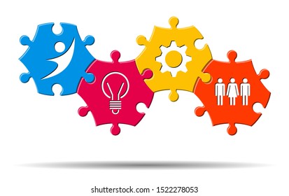 Puzzle shape hexagon and icon, business model, concept teamwork