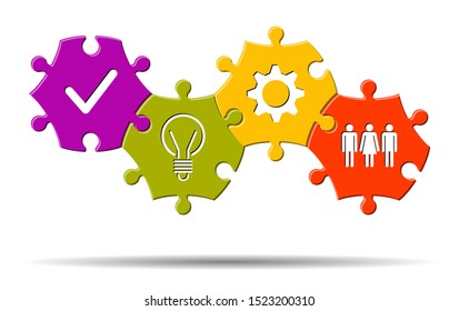 Puzzle shape hexagon icons, business model teamwork concept