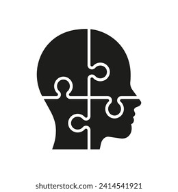 Puzzle in shape of human head icon. Vector. Flat design.