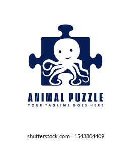puzzle shape with octopus image graphic icon logo design abstract concept vector stock. Can be used as a symbol associated with toys or animal