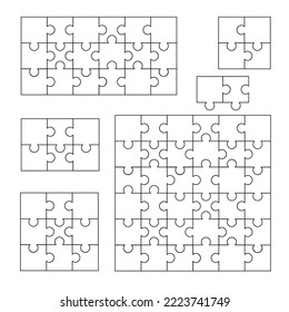 Formas de rompecabezas. Las piezas de rompecabezas en blanco coinciden y se separan para el diseño de juegos, grupo de elementos de mosaico proceso de solución de problemas de trabajo en equipo. Conjunto de vectores. Piezas coincidentes, solución lógica