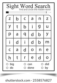 Puzzle sight word search worksheet for child