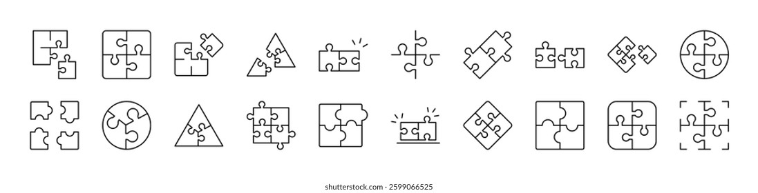 Puzzle Simple Icon Collection. Editable Stroke. Perfect for Infographics, Articles, Books, Flyers, Banners 