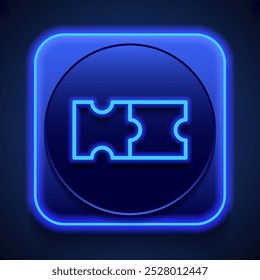 Puzzle simple icon vector. Flat design. Blue neon style on button. With shadow.ai