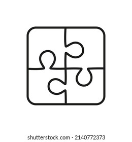 Puzzle simple outline icon. Vector line illustration for graphic UX, UI design, mobile app.
