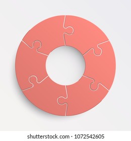 Puzzle six piece business presentation pictogram. Circle infograph. 6 Step puzzle round process diagram. Section compare banner. Simple 6 piece puzzle wallpaper template. Vector banner presentation