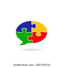 Puzzle speech bubble color icon, vector isolated simple flat illustration.