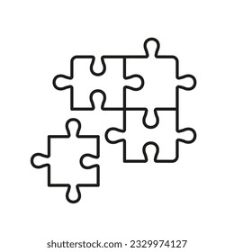 Puzzle Square Pieces Match, Logic Combination Linear Pictogram. Teamwork, Idea, Challenge Game Outline Sign. Jigsaw Solution Line Icon. Editable Stroke. Isolated Vector Illustration.