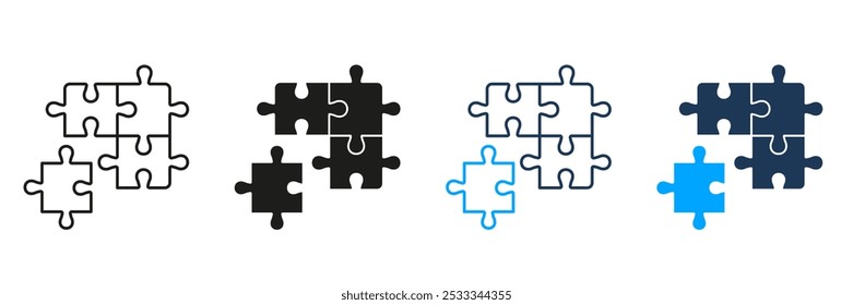 Puzzle Square Pieces Match, Logic Combination Pictogram. Teamwork, Idea, Challenge Game Sign. Jigsaw Solution Icon. Editable Stroke. Isolated Vector Illustration.