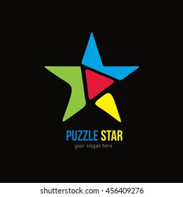 Puzzle Star Logo Design Template. Flat Style Design