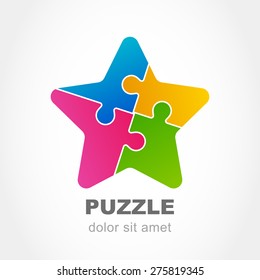 Puzzle star multicolor icon. Vector logo design template. Modern flat concept for business, logic, development, game, teamwork.