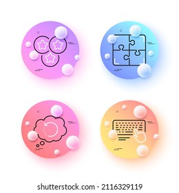 Puzzle, Stars and Computer keyboard minimal line icons. 3d spheres or balls buttons. Recovery data icons. For web, application, printing. Engineering strategy, Ranking stars, Pc device. Vector