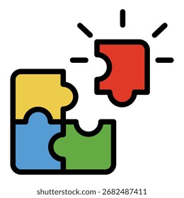 Puzzle step icon. Outline puzzle step vector icon color flat isolated