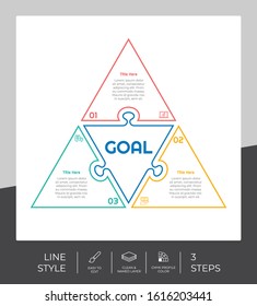 Puzzle step infographic vector design with 3 steps & colorful style for presentation purpose.Line step infographic can be used for business and marketing