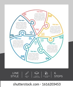 Puzzle step infographic vector design with 6 steps & colorful style for presentation purpose.Line step infographic can be used for business and marketing