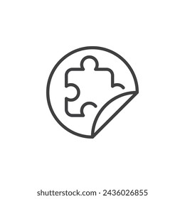 Icono de línea de pegatina de rompecabezas. signo de estilo lineal para concepto móvil y diseño web. Icono de vector de contorno de etiqueta o etiqueta con forma de rompecabezas. Símbolo, ilustración del logotipo. Gráficos vectoriales