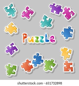 Puzzle stickers set. Vector blocks collection.