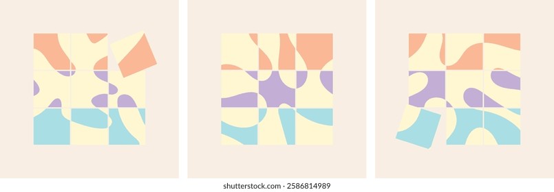 Puzzle Style Social Media Mockup Template with Intersecting Seamless Patterns – Editable Vector Design for Branding and Marketing