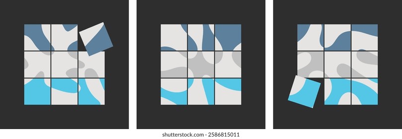 Puzzle Style Social Media Mockup Template with Intersecting Seamless Patterns – Editable Vector Design for Branding and Marketing