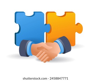 Puzzle symbol business cooperation infographic 3d illustration flat isometric