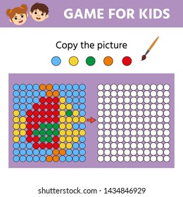 Puzzle task, education logic game for preschool kids. Paint the circles. Color by example. Drawing printable activity, learning symmetry for toddlers 