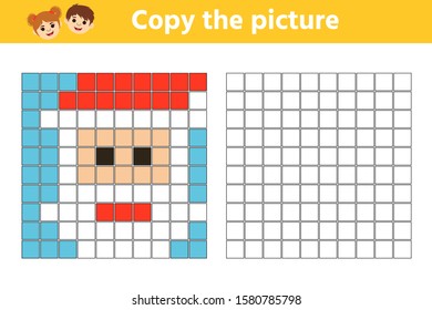 Puzzle task, education logic game for preschool kids. Paint the Santa Clause. Color by example. Drawing printable activity, learning symmetry for toddlers 
