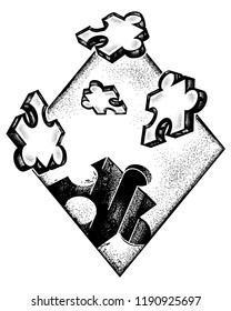 Puzzle tattoo art. Symbol of education, business, solution of tasks, communications, psychology. Missing jigsaw puzzle tattoo and t-shirt design 