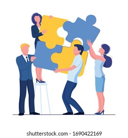 Puzzle Team Concept. Business Person Teamwork For Success. Vector