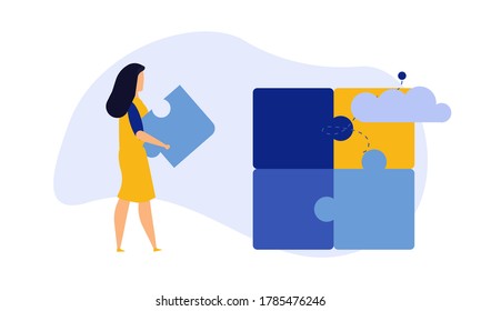 Puzzle-Team arbeitet Vektor-Illustrations-Konzept-Partner. Partnerschaft Teamwork Geschäftsleute Zusammenarbeit mit Vektordesign. Concept jigsaw part solution group connect Kooperationsstrategie