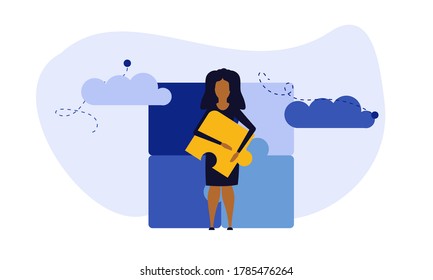 Puzzle team work vector illustration concept partner. Partnership teamwork business people collaboration together vector design. Concept jigsaw part solution group connect. Cooperation strategy idea