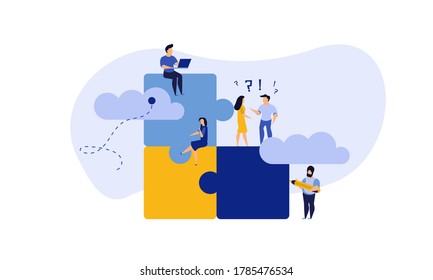 Puzzle team work vector illustration concept partner. Partnership teamwork business people collaboration together vector design. Concept jigsaw part solution group connect. Cooperation strategy idea